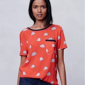 Anthropologie Red/Orange Blouse with Hats